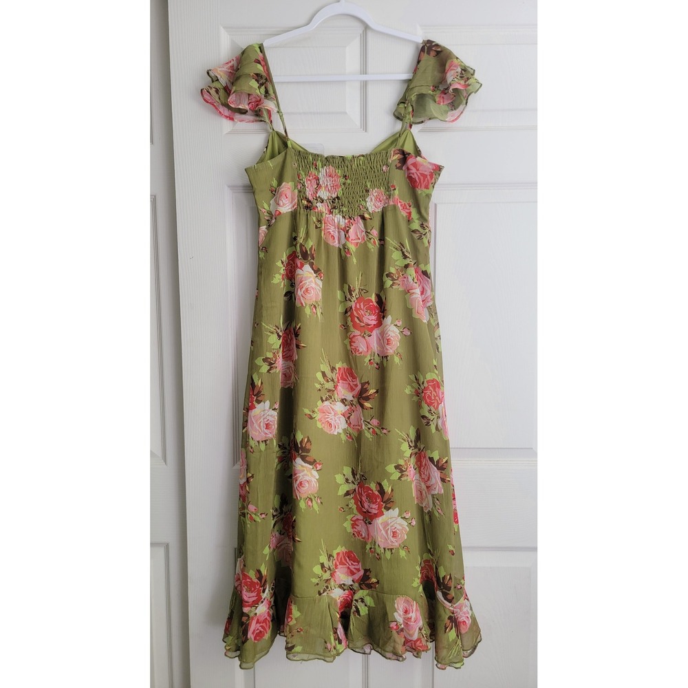 Betsey Johnson Green Floral Ruffle Smocked Midi Dress Medium Y2K Classic - Picture 5 of 11